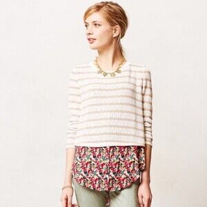 Anthropologie Postmark Ginny Layered Pullover Sweater Striped Floral Size XS